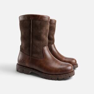 UGG Brown Leather Shearling Moto Boots Women’s Size 8 Lug Sole